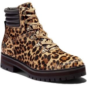 Timberland NWOB A2GCR Brown & Black Leopard Print London Square Combat Boots 7.5